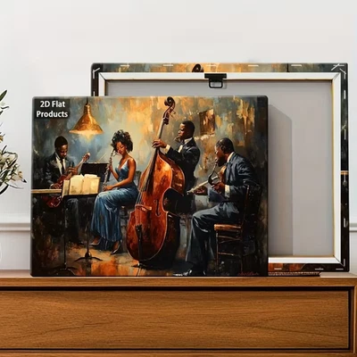 Pintura em tela preta elegante atmosfera jazz afro-americano 16x24 impressão música - Imagem 1 de 3