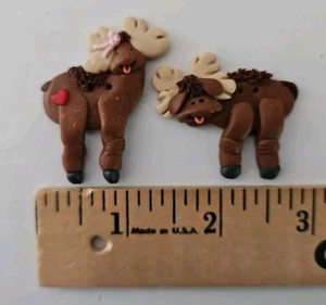 3-D MR. & MRS. MOOSE 2-Hole Polymer Clay Button Embellishment for Cross-Stitch - Picture 1 of 3