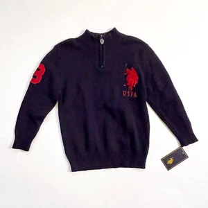 NWT US Polo Assn Boys Blue Quarterzip Sweater, Size 4 - Picture 1 of 5