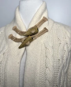Ralph Lauren L Wolle Angora Mischung Zopfmuster Dufflecoat Cardigan lang elfenbein - Bild 1 von 7