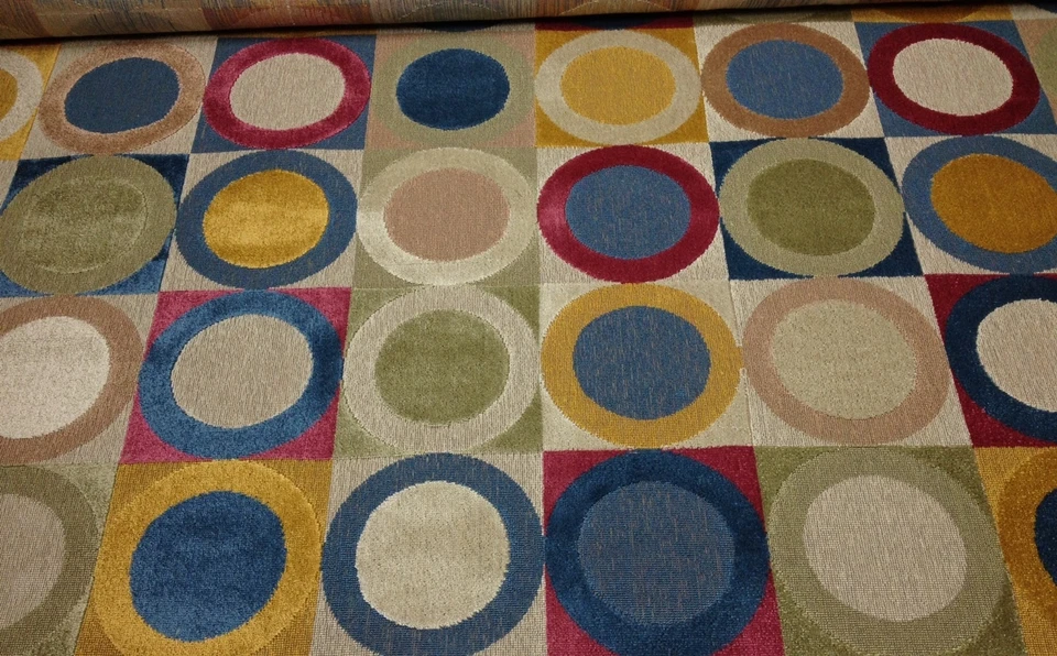 CLARENCE HOUSE TURANDOT MULTI GEOMETRIC CIRCLE LINEN VELVET FABRIC BY THE YARD - Image 1 of 4