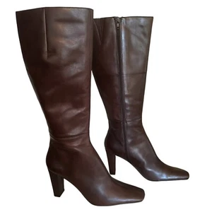 Jones New York Jolene2  Brown Leather Zip Boots 8.5  Square Toe 3.5” Heels NWOB - Picture 1 of 14