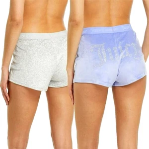 Juicy Couture Womens Velvet Sleep Shorts Rhinestone Purple & Gray Large 2 Pack - Picture 1 of 8