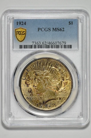 1924 $1 Silver Peace Dollar PCGS MS 62 - Toning Cover