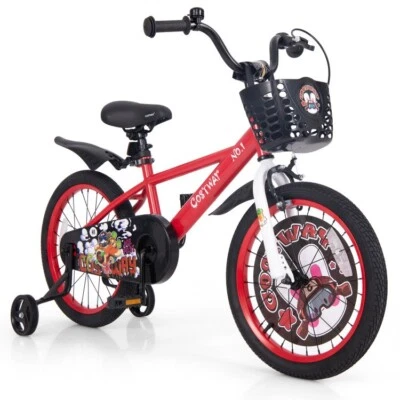 18" Training Wheels bike Kids Bike Adjustable w/Storage Basket and Double Brake - Image 1 of 4