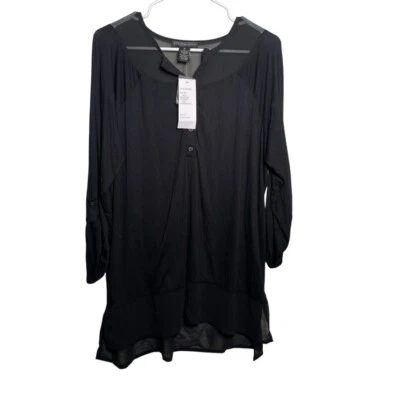 Blusa Design History para mujer 1X malla negra popover manga 3/4 lisa nueva con etiquetas Foto 1 de 4