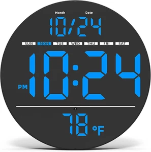 Digitale Wanduhr mit großer LED-Anzeige, automatische Helligkeit, Temperatur, Low-Ref - Bild 1 von 12