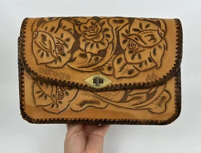 Cartera sin asas vintage mexicana tooled floral rosa boho western Foto 1 de 4