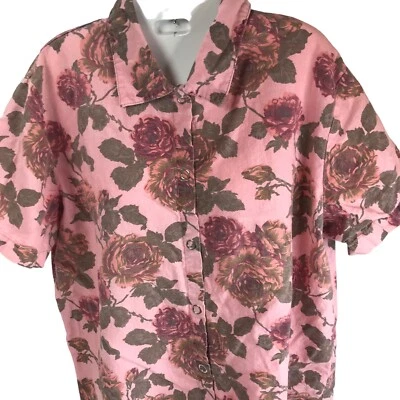 Top floral vintage Shaver Lake rosa mezcla de lino Y2K boho L Cottagecore a presión Foto 1 de 4