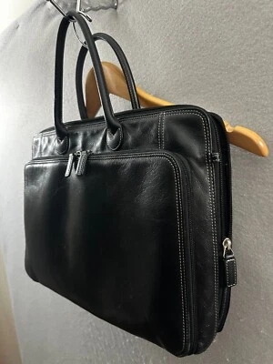 Levenger Black Leather Laptop Bag Messenger Unisex Brief Case - Image 1 of 4