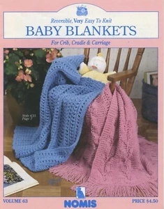 Easy Knit Reversible Baby Blankets Nomis Vol 63 Knitting Pattern Book -5 Designs - Picture 1 of 2