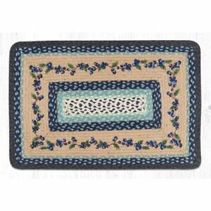 Braided Rectangle Print Patch Jute Area Rug. 2 Sizes. Earth Rugs. BLUEBERRY VINE