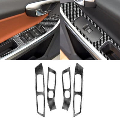 4Pcs Carbon Fiber Window Lift Switch Panel Cover Trim For Volvo V60 S60 2010-17 - Image 1 of 4