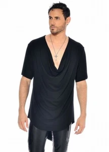 Patrice Catanzaro Herren Shirt Oversize Jersey Schwarz Wasserfallauschnitt Leger - Bild 1 von 5