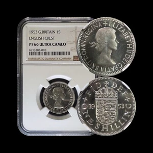 GREAT BRITAIN. 1953, Shilling - NGC PF66 - QEII, Crowned English Shield UC 010 - Picture 1 of 5