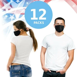 FACE MASK BLACK STRETCH FABRIC COVER LIGHTWEIGHT UNISEX WASHABLE REUSABLE - Picture 1 of 10