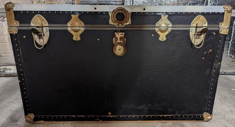 Antique Wood Steamer Trunk Large Size 20"L x 36"W x 22" H Black VTG Table Chest Cover