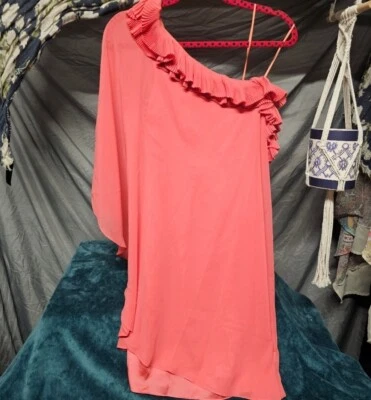 NWT Max And Cleo Coral Rose One Shoulder Cape Dress Size 2 - Image 1 of 4