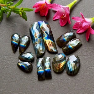6 Pair 162 Cts Natural Labradorite Cut Gemstone Pair Lot 11x19-12x42mm #12555 - Picture 1 of 8