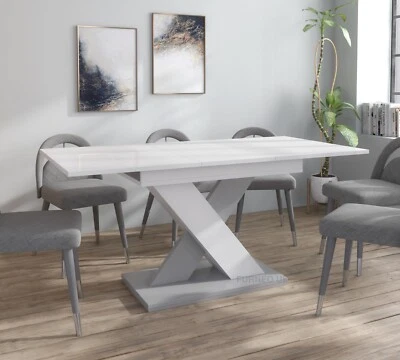 FURNEO Modern Dining Table Extendable 120-160cm High Gloss White & Matt Grey Enzo 01