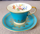 Aynsley Teacup & Saucer Set Blue With Gorgeous Floral Pattern Antique Vintage