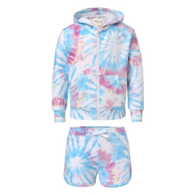 Juego de 2 piezas Butter súper suave multicolor rosa y azul tie dye niñas talla S 7/8 Foto 1 de 4