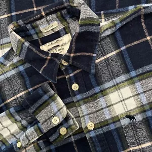 Abercrombie Fitch Muscle Flannel Shirt Men L Blue Plaid Preppy Y2K Cotton Preppy - Picture 1 of 13