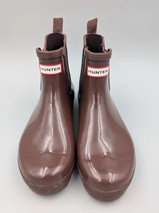 Hunter Original Chelsea Gloss Women's Rain Boots, Brown Bolt, Women's Size 11 - Picture 1 of 9