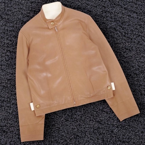 HERMÈS Giacca pelle di agnello HERMES reversibile fodera seta Martin Margiela BRN WHT taglia:34