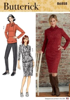 Butterick B6858 R11124 Pattern Misses Knit Dress Top Skirt Pant Size XSM-SM-MED - Image 1 of 2