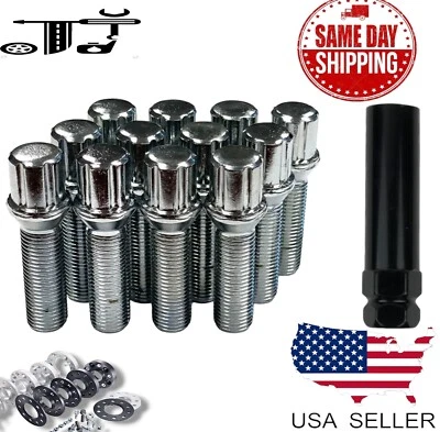 20 Chrome 14x1.5 Spline Tuner Lug Bolt 40mm Shank Fit Mercedes Aftermarket Wheel - Image 1 of 4