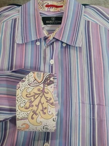 Camicia uomo BUGATCHI viola a contrasto con polsino a righe paisley taglia GRANDE - Foto 1 di 7