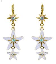 kirks folly 3 star crystal lever back earrings goldtone/white