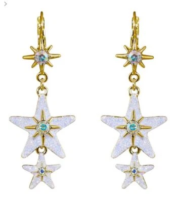 KIRKS FOLLY 3 estrellas cristal palanca espalda pendientes tono dorado/blanco Foto 1 de 4