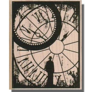 Mounted Rubber Stamp, Clock Face Background, Art, Man,Circle,Media,Collage,Lines - Picture 1 of 6