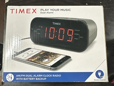 TIMEX AM/FM Dual Alarm Clock Radio T231GRY Plays Music From Your Smart Phone - Image 1 of 4