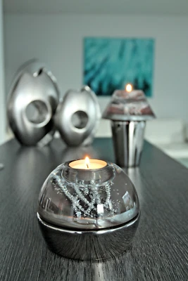 2 x Kerzenhalter Glas Teelichthalter Gilde "Mattori" Dreamlight Teelicht silber - Bild 1 von 2