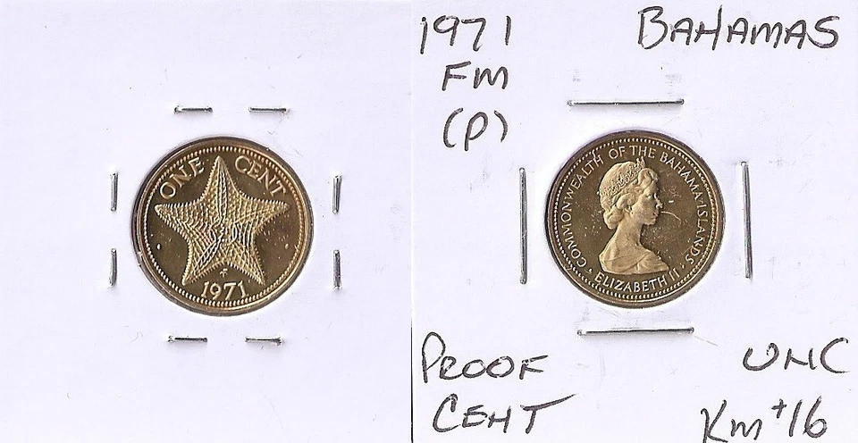 Bahamas 1 centavo 1971 estrella de mar, reina Isabel II, ¡¡PRUEBA SIN CIRCULAR!!! Foto 1 de 1