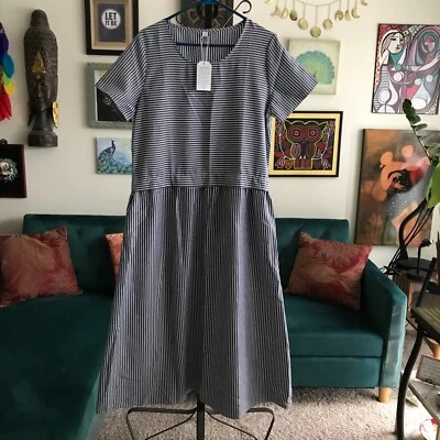 MADE WITH LOVE❤️size L Blue & White Contrasting Stripes Long Maxi Dress NWT - Image 1 of 4