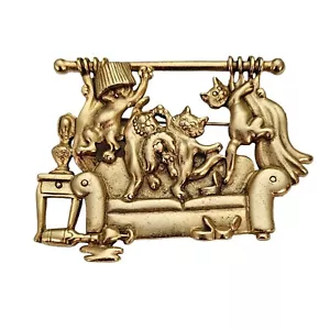 Broche Naughty Cats tono dorado vintage AJC, firmado L375 - Imagen 1 de 8