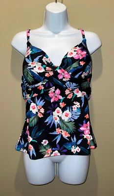 Island Escape, Women's Gemini Twist Front Padded Underwire Tankini Top, Sz 12 - Image 1 of 4