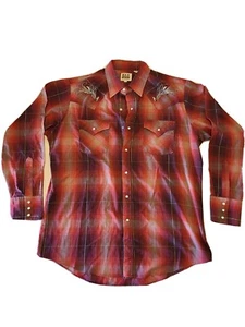 Ely Cattleman Western Shirt Pearl Snaps Southwestern Embroidered Sz Large - Picture 1 of 5