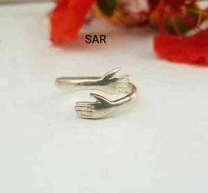 925 Sterling Silver Hug Ring, Stackable Ring for Women, Ring for Mother - Picture 1 of 10