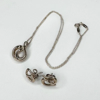 Colar pingente onda aberta Tiffany & Co. Elsa Peretti prata 925 e brincos - Imagem 1 de 4