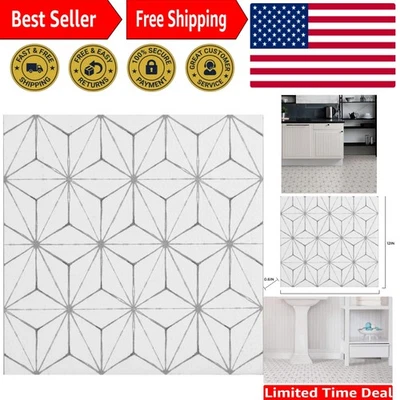 Azulejos de piso Kikko pelar y pegar - diseño geométrico blanco y blanco roto, 10 piezas Foto 1 de 4