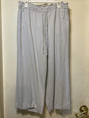 Sharagano Women’s Linen Blend Wide Leg Pants  Size Large Light Blue Striped - Image 1 of 4