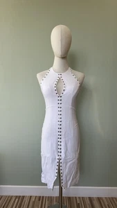 Roberto Cavalli White Viscose Dress Silver Gromet Keyhole Dress Size 40 - Picture 1 of 11