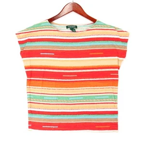 Lauren Ralph Lauren Women's Red LRL Striped T-Shirt Top - Size Medium Petite MP - Picture 1 of 4