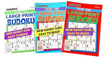 NEW Lot 3 Penny Press Dell Sudoku Good Time LARGE PRINT Easy Read Puzzle Books Foto 1 de 2