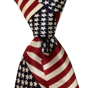 STONEHENGE Men's 100% Silk Necktie Designer AMERICAN FLAG Red/White/Blue EUC - Picture 1 of 3